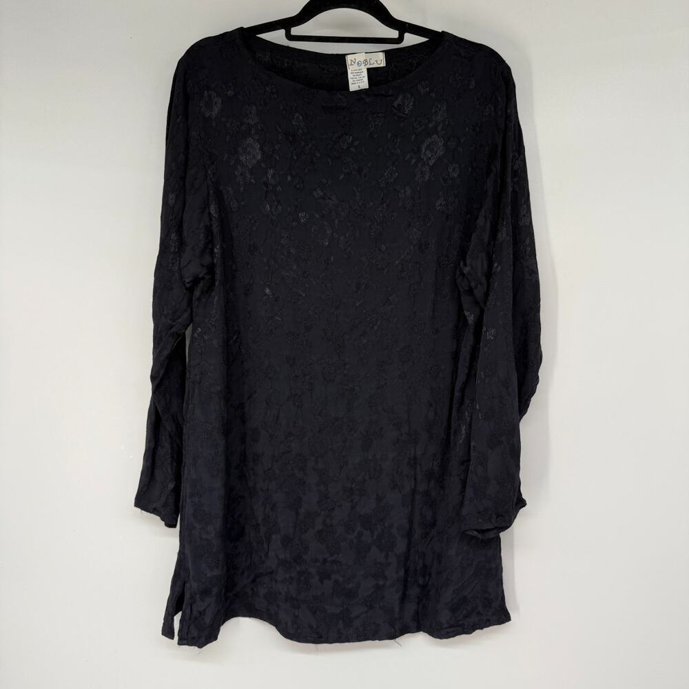 Noblu Tunic Top Womens S Black Floral Burnout Long Sleeve Pullover Stretch USA